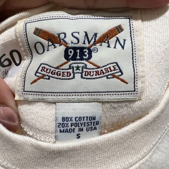 Vtg Oarsman Mens White Destin USA Pullover Sweatshirt Small Long Sleeve Jacket - Picture 2 of 10